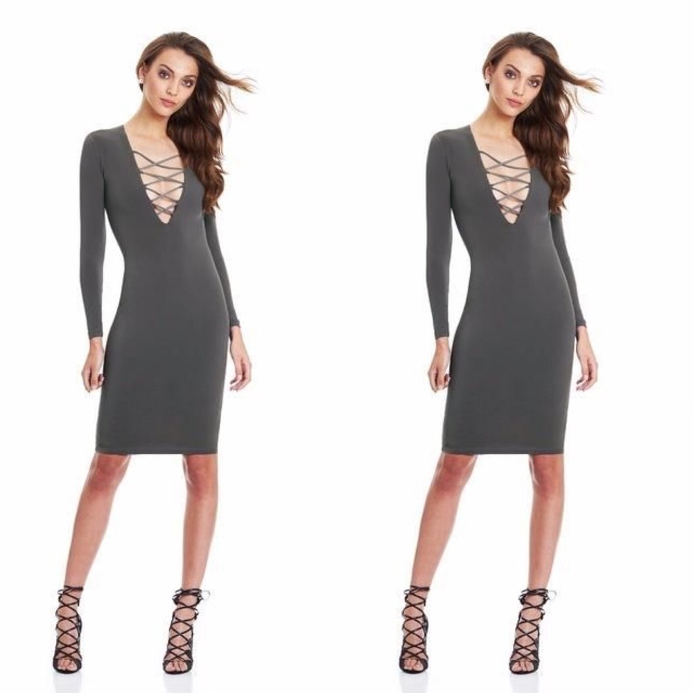 Long Sleeve Grey Midi Dress